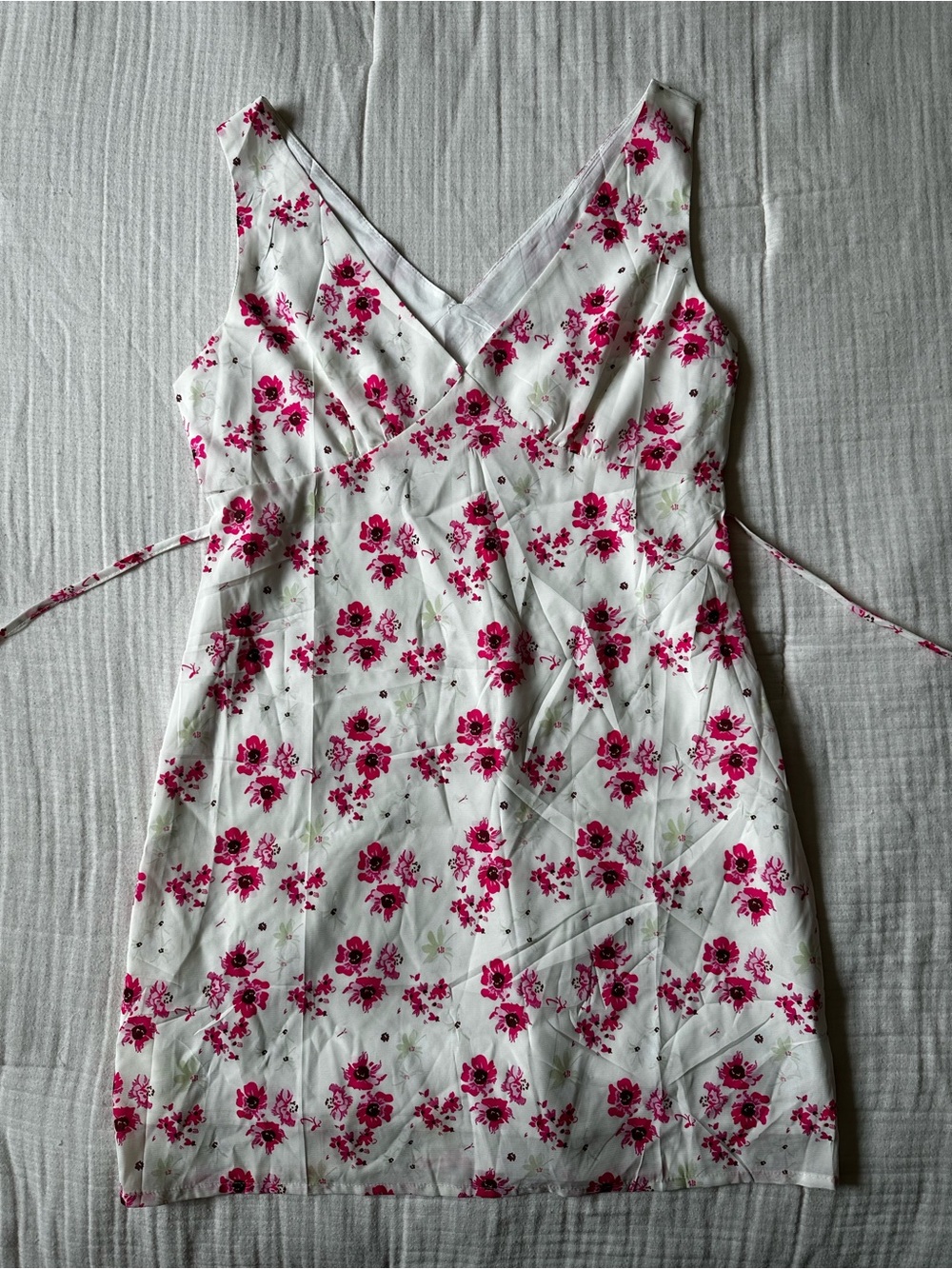 White Slip Dress with Pink Floral Print